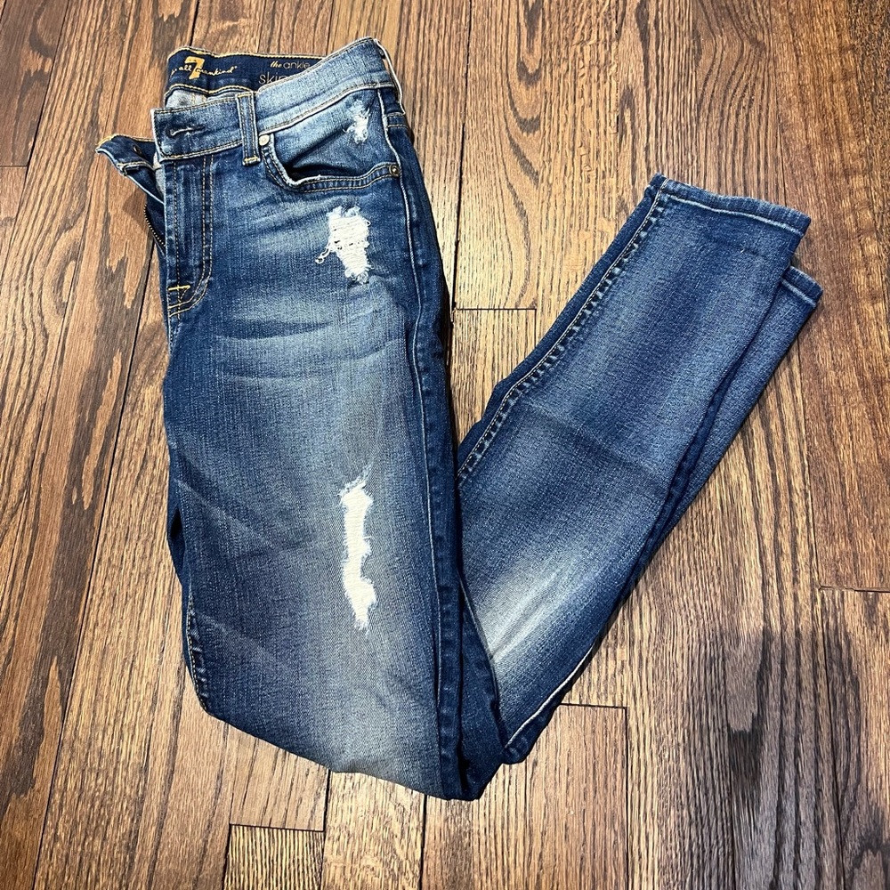 SEVEN JEANS- ANKLE SKINNY IN DISTRESSED LIGHT - Picture 4 of 10